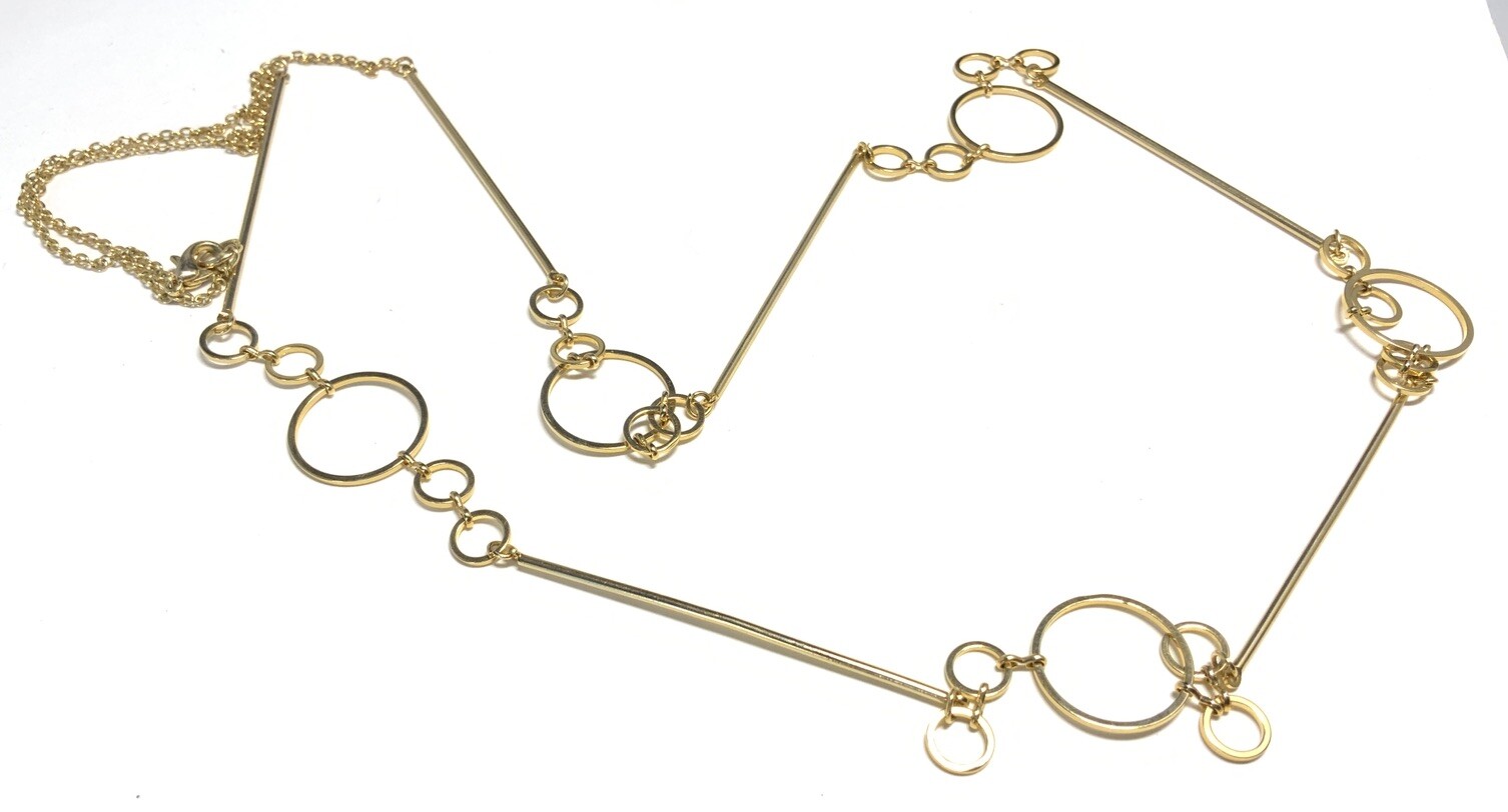 Gold Tone Circle Chain Necklace 38-inches JB116
