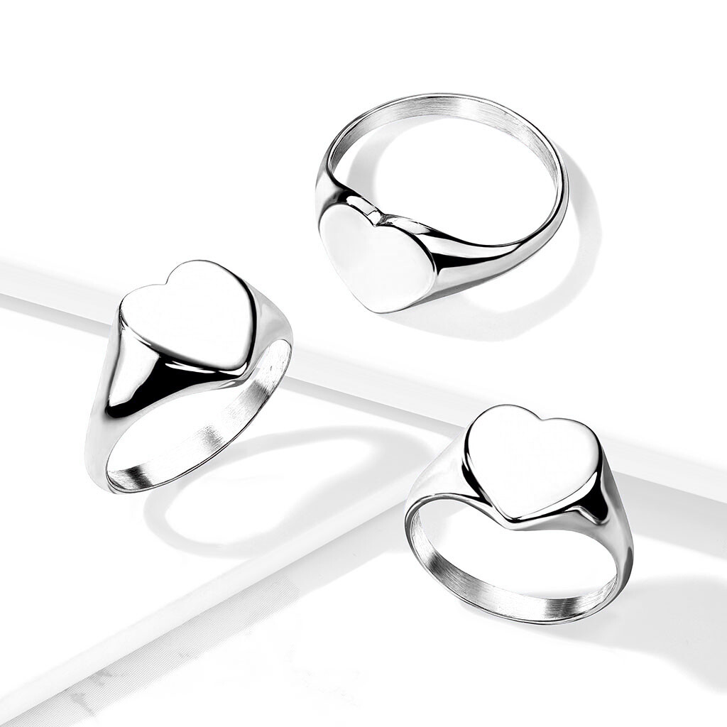 High Polish Flat Heart Top Over Ring – Stainless Steel Plated Heart Ring