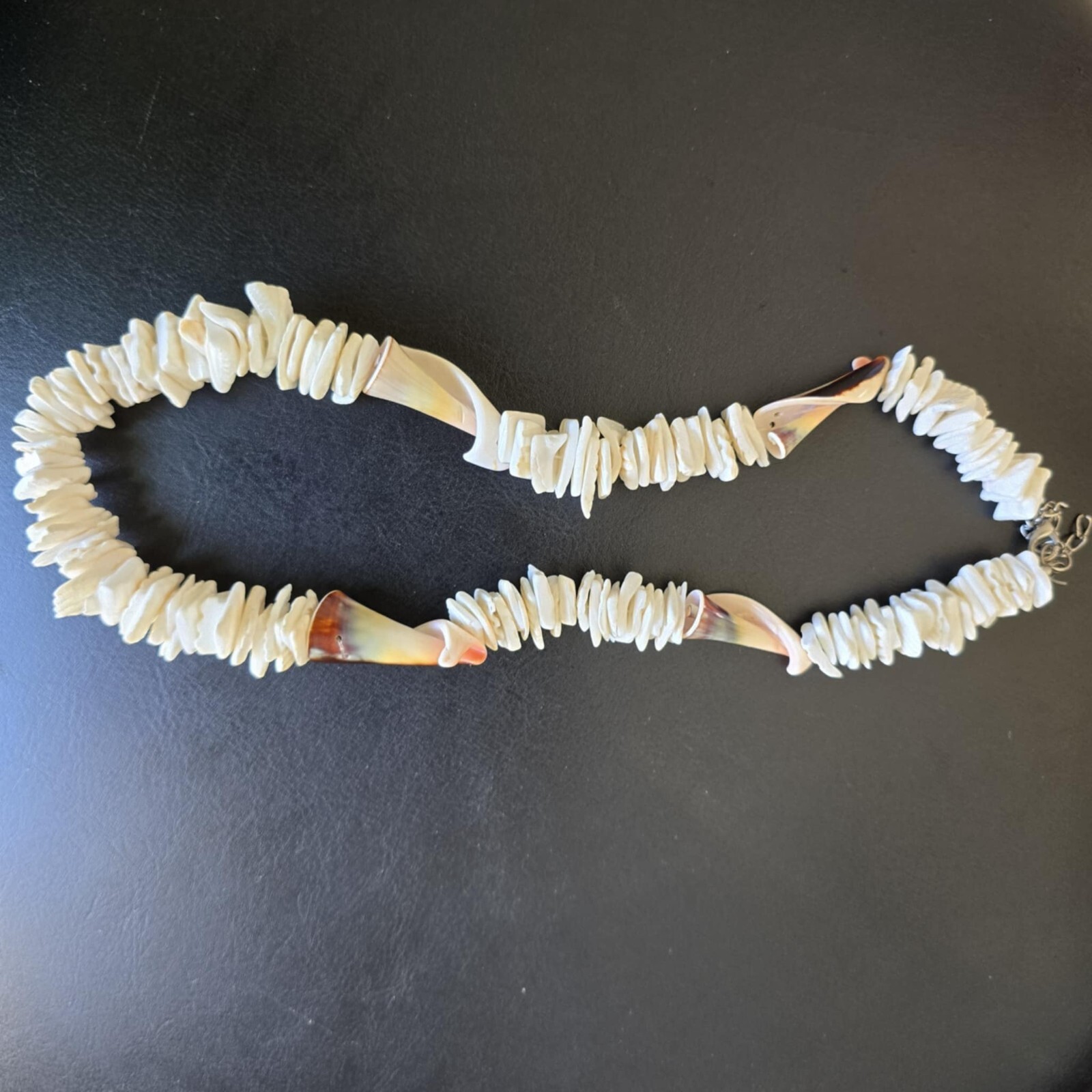 White Chipped Puka Sea Shell Necklace interlaced Cone Sea Shells Hawaii Surfer