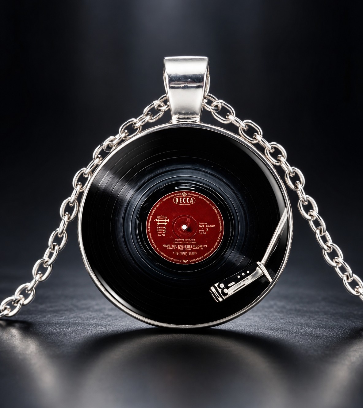Vinyl Record Pendant Necklace DJ Music Lover Turntable Retro Gift Silver Tone