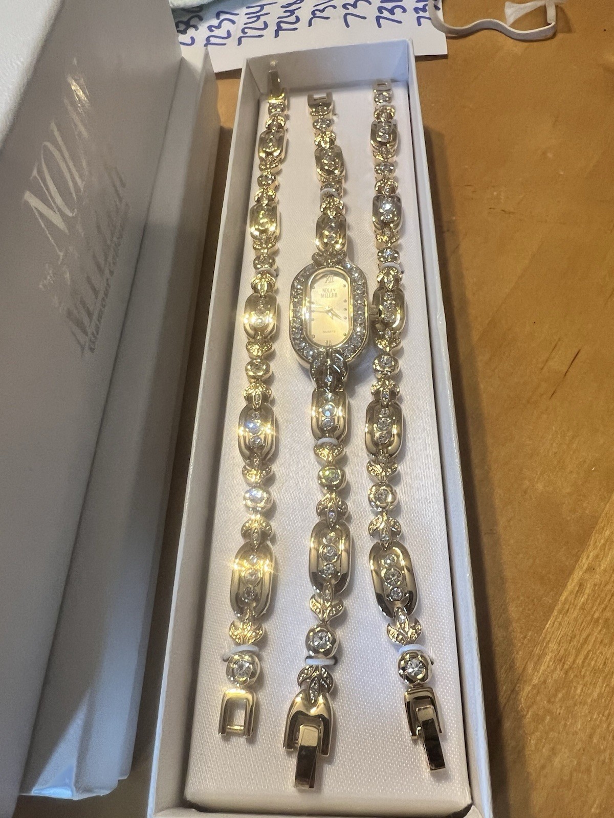 NOLAN MILLER Gold Tone Watch & Bracelet 3 Pc Set Original Box 7296