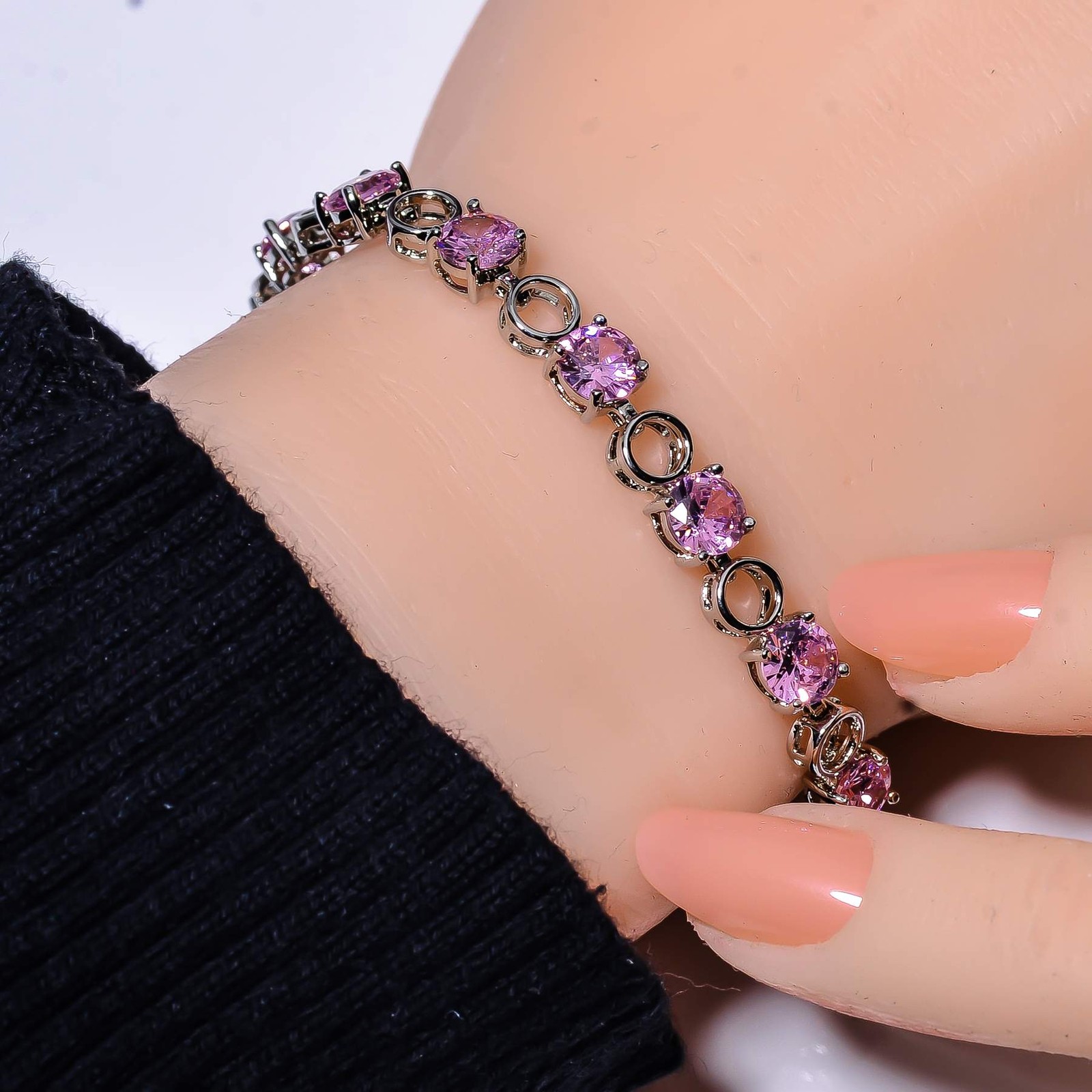 Pink Sapphire Simulated 925 Sterling Silver Tennis Bracelet 7.99″ B_9730_687_16