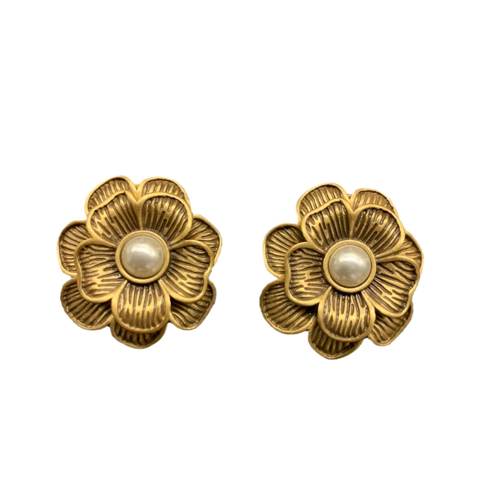 Retro Pure Copper Flower Shaped Earrings Studs Exquisite Women Jewelry Gifts