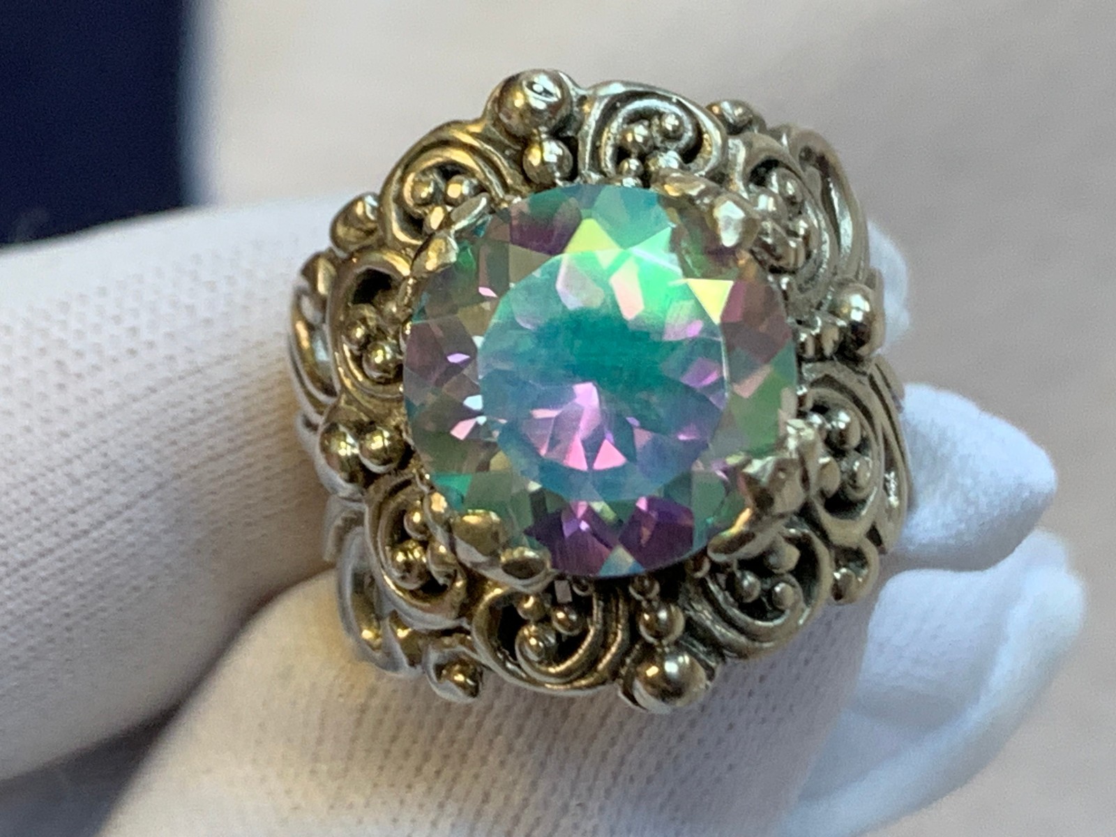 Sterling Silver Ring 11.63g Fine Jewelry Size 9 Band Mystic Topaz Look *READ*