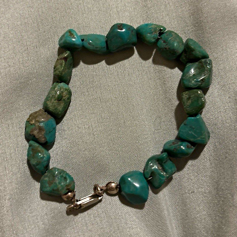 VTG Natural Turquoise Nugget Bracelet 925 Silver Clasp 7” Southwestern Style