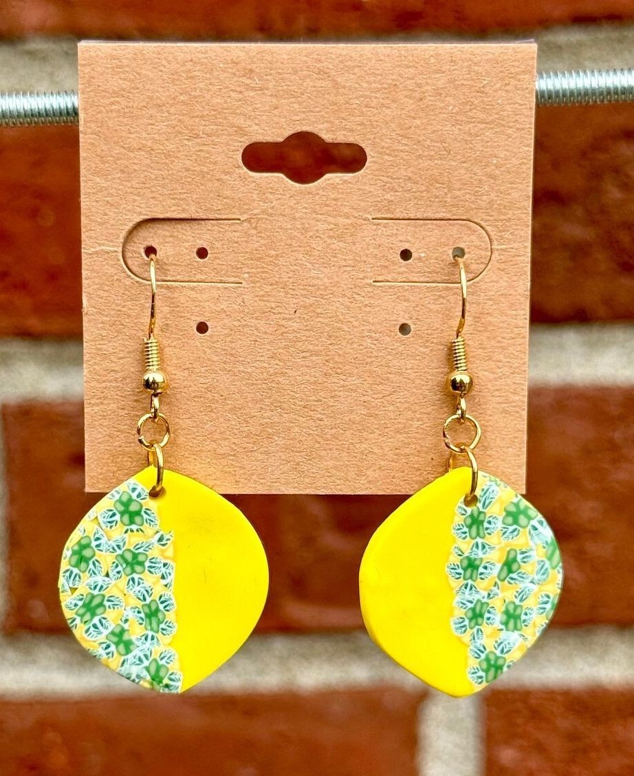 Handmade Polymer Clay Earrings Lemon Style with Funky Print