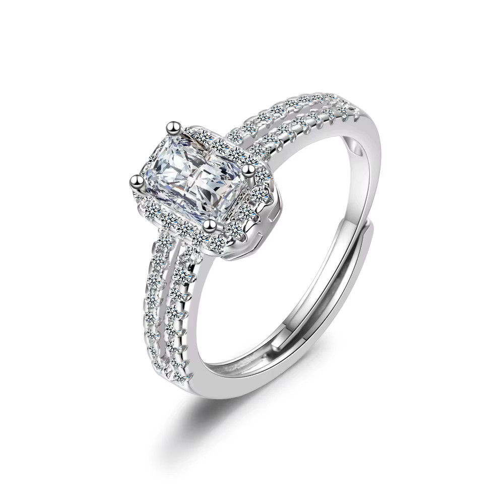 Sterling Silver Platd Emerald CZ Zirconia Engagement Wedding Adjustable Ring R55