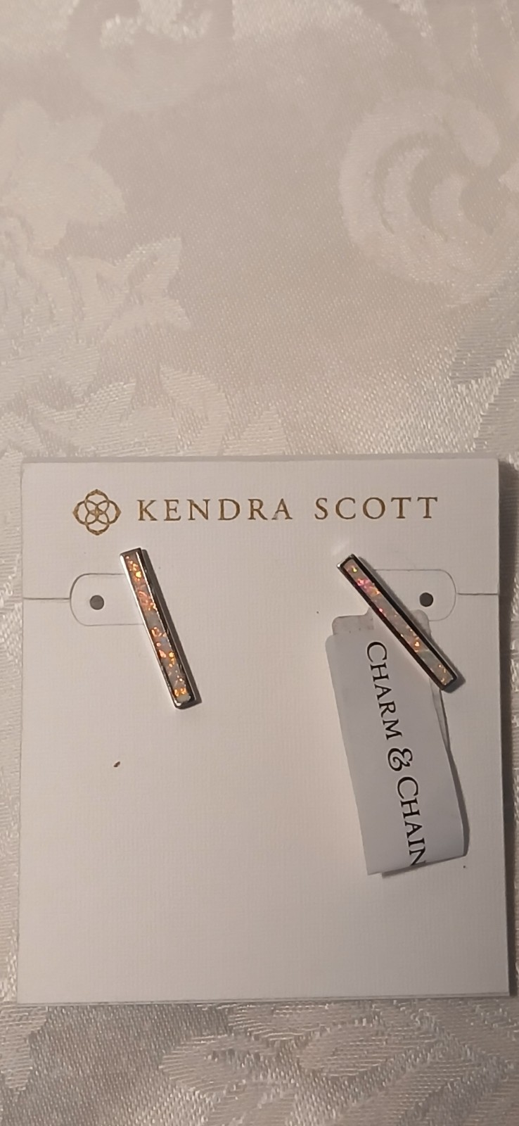 Kendra Scott Iridescent Rhodium Silver Plated Stud Earrings,Tag,Bag, 1″