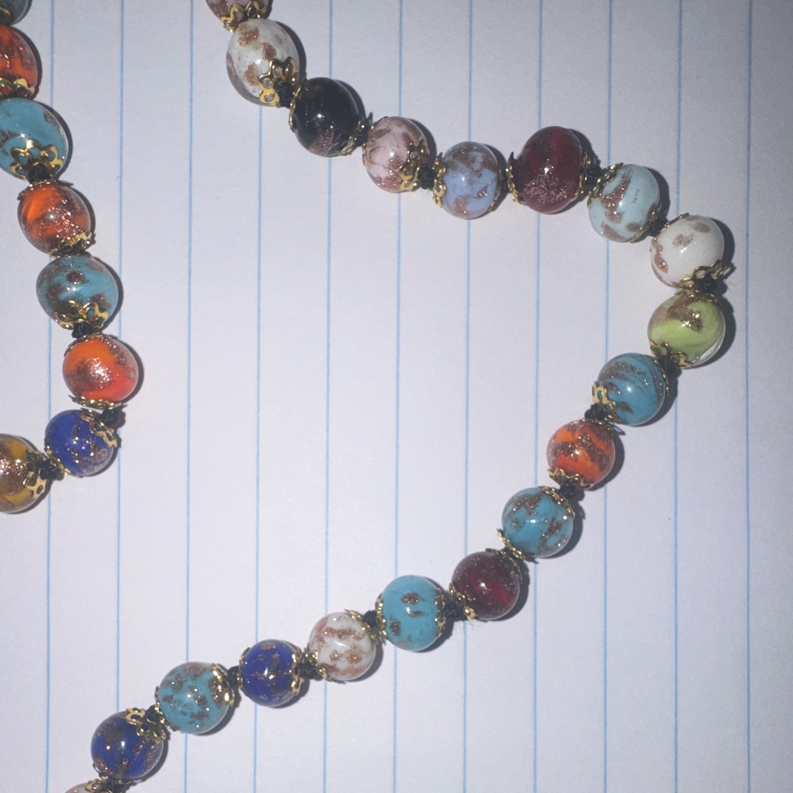 Multicolor Round Glass Beaded Necklace, Adjustable Ball/Bead Chain, Lobster