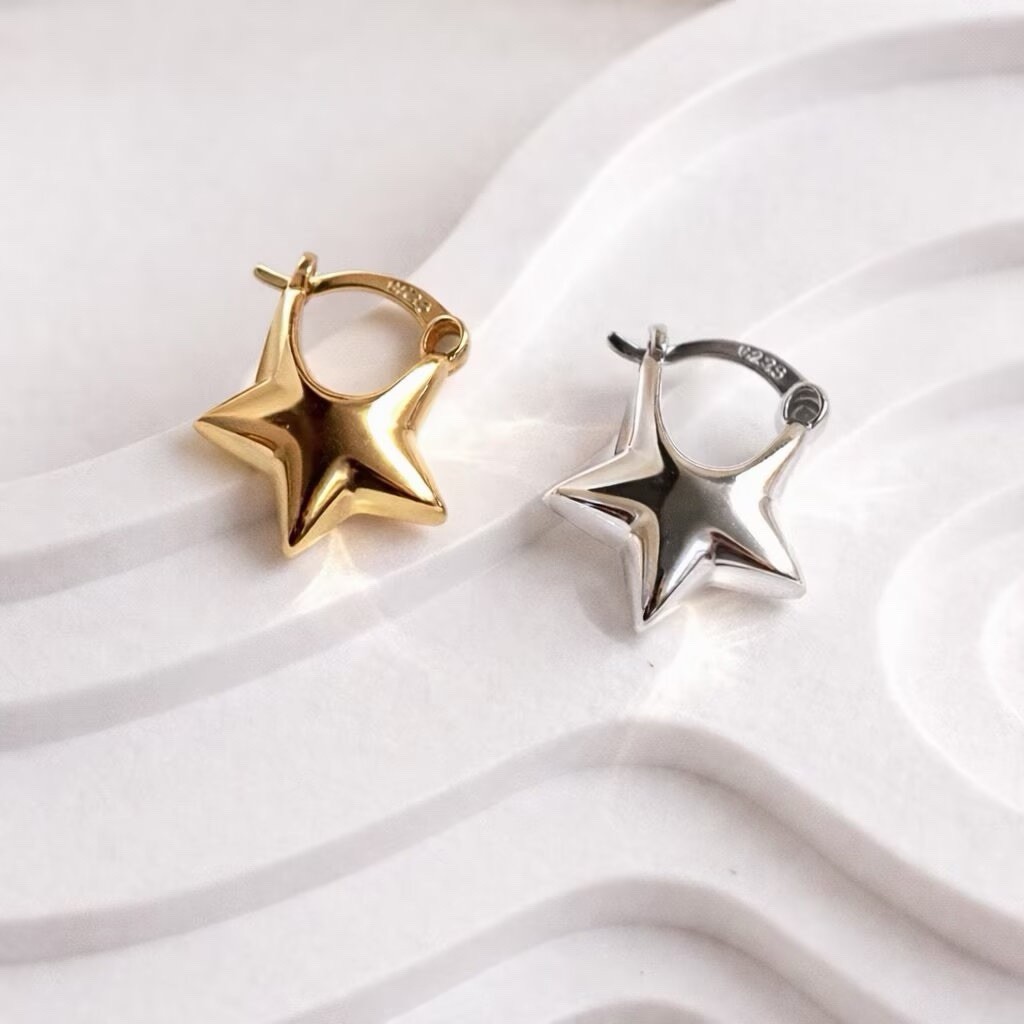18K Gold Plated Star Huggie Earrings Celestial jewelry 079