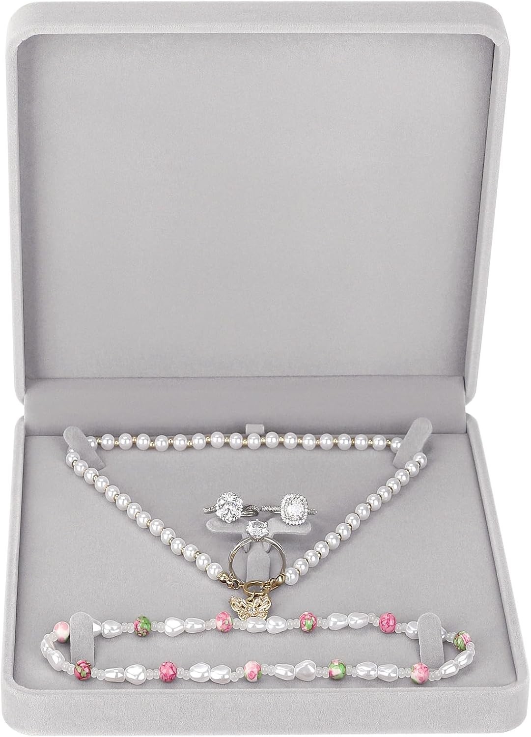 Velvet Jewelry Set Box Velvet Gift Box Bracelet Necklace Earring Ring Grey)