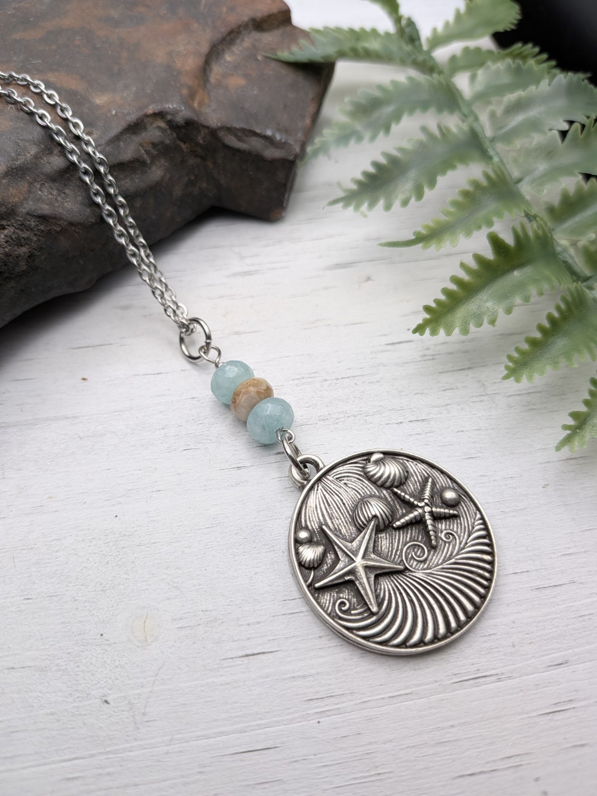 Beach Pendant Necklace / Beach Jewelry / Ocean Themed / Beaded