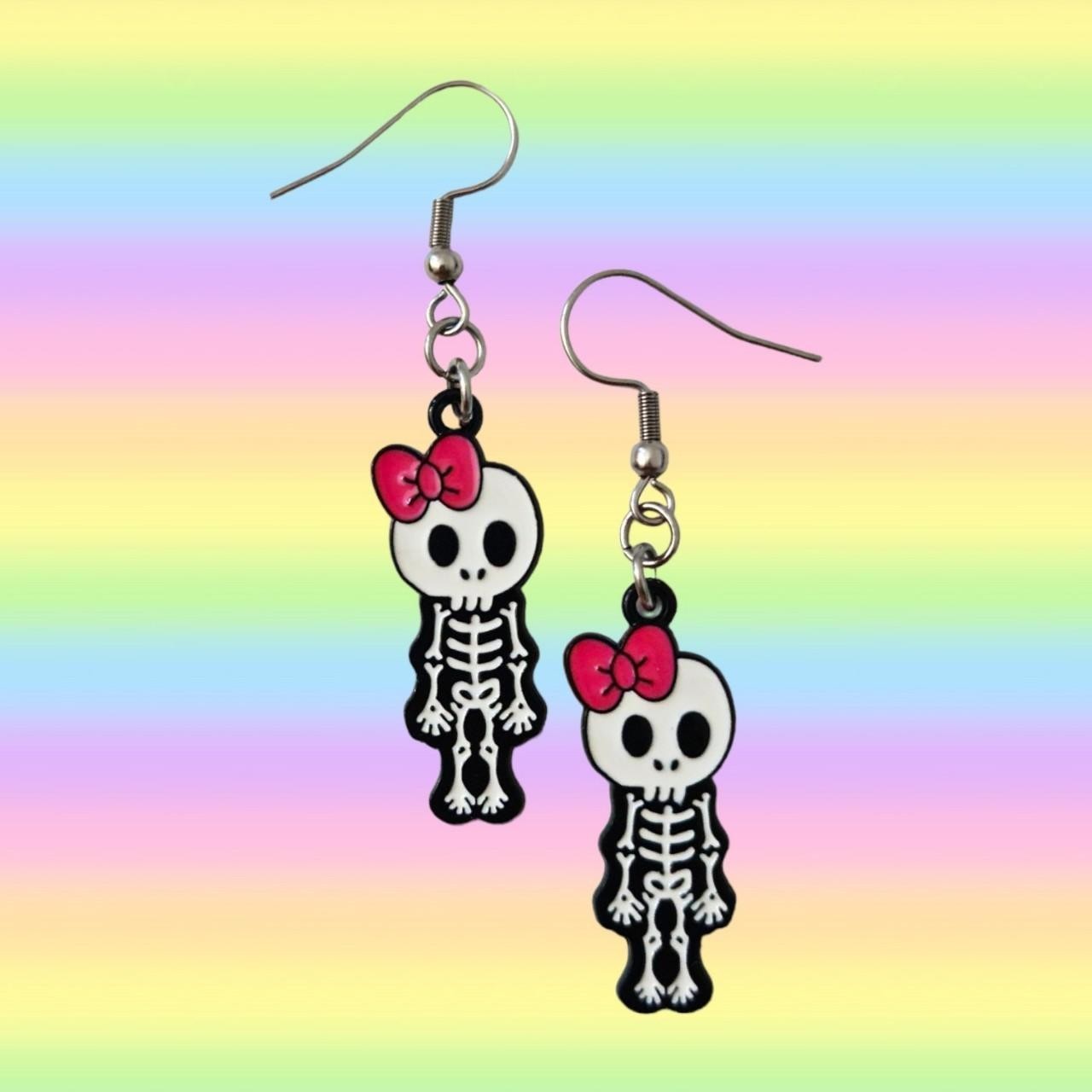 NEW Handmade Skeleton With Bow Stainless Steel Earrings Cute Aesthetic 1 Pair AU