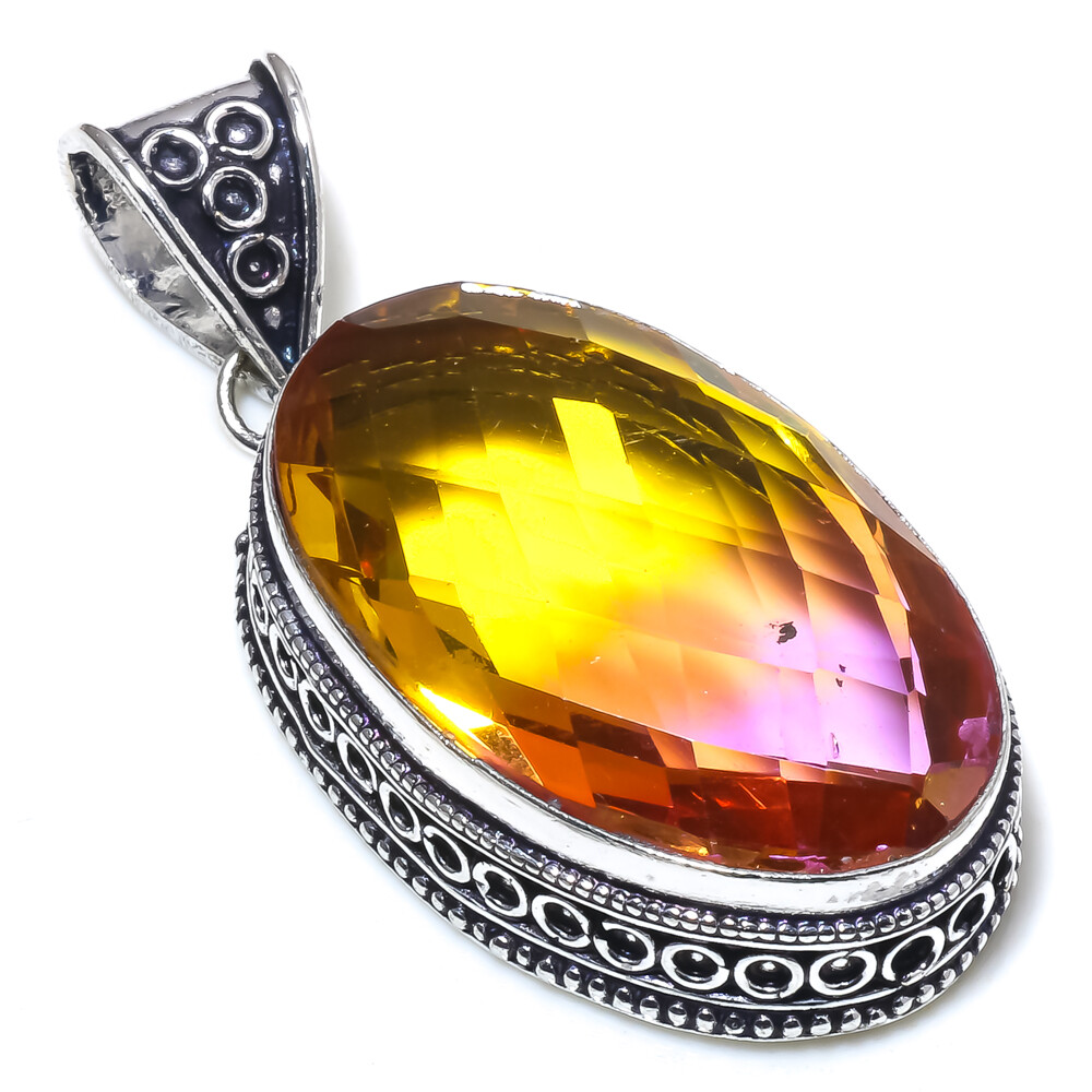 Hydro Ametrine Quartz Oval Shape Gemstone Pendent Jewelry Pendant Size 1.5 inch