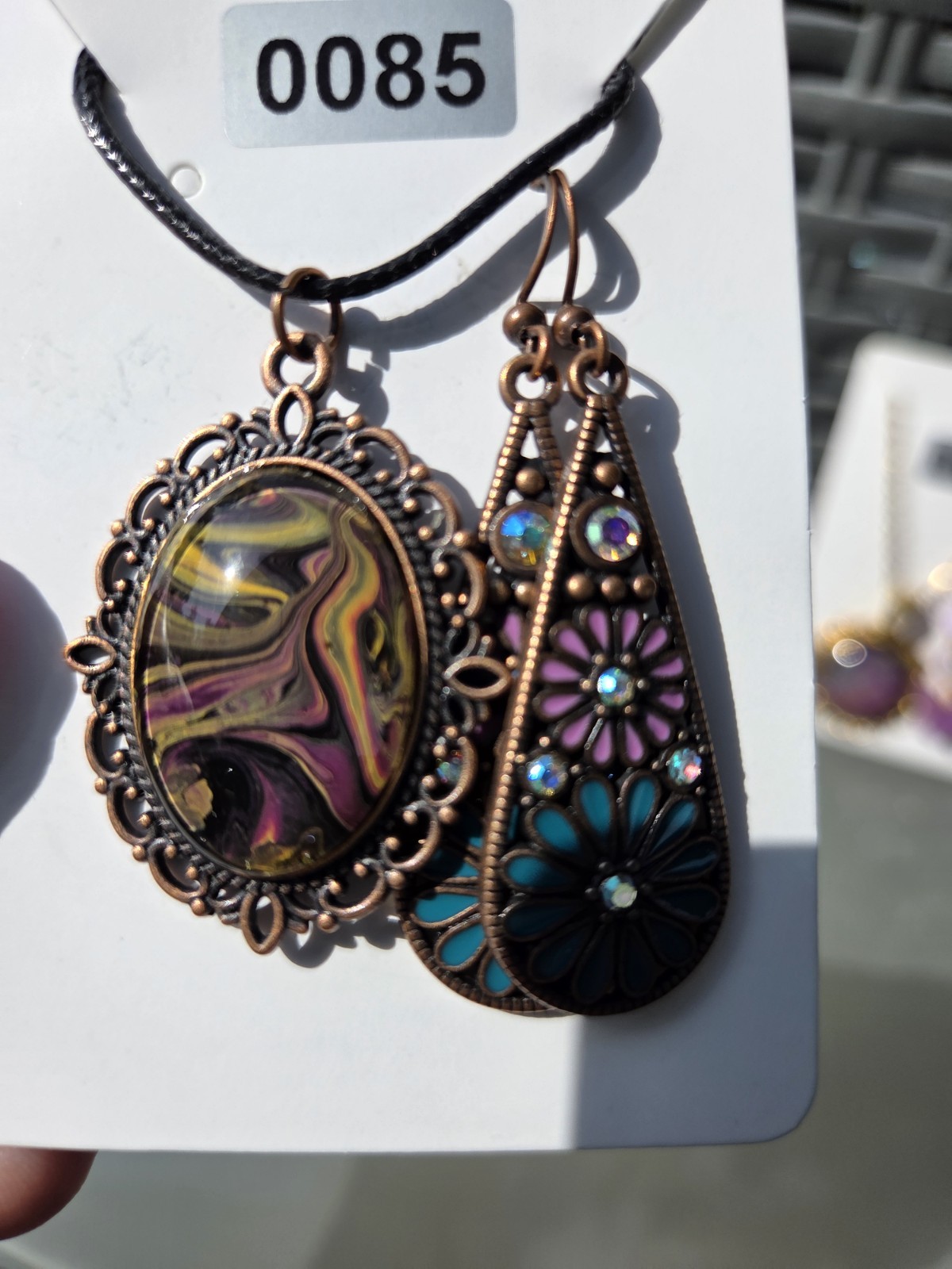 3 SETS of Necklaces with Earrings— Handmade Charms beads acrylic Paint