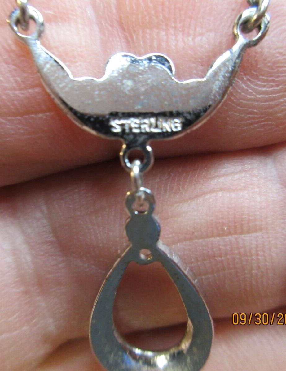 STERLING RHODIUM FINISH~HAND SET STONES~3 PIECE~NECKLACE & SCREWBACKS~17 1/2″