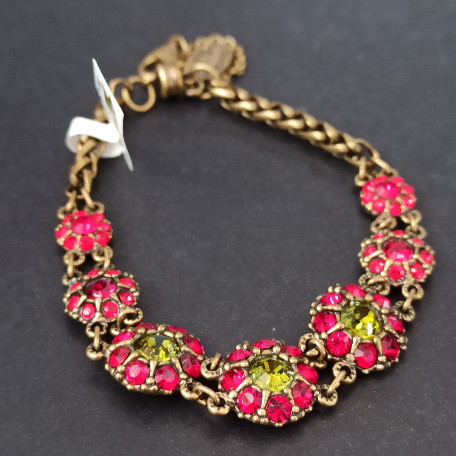 Michal Negrin Bracelet Red Olive Green Graduated Links Art Deco Magnetic New Box