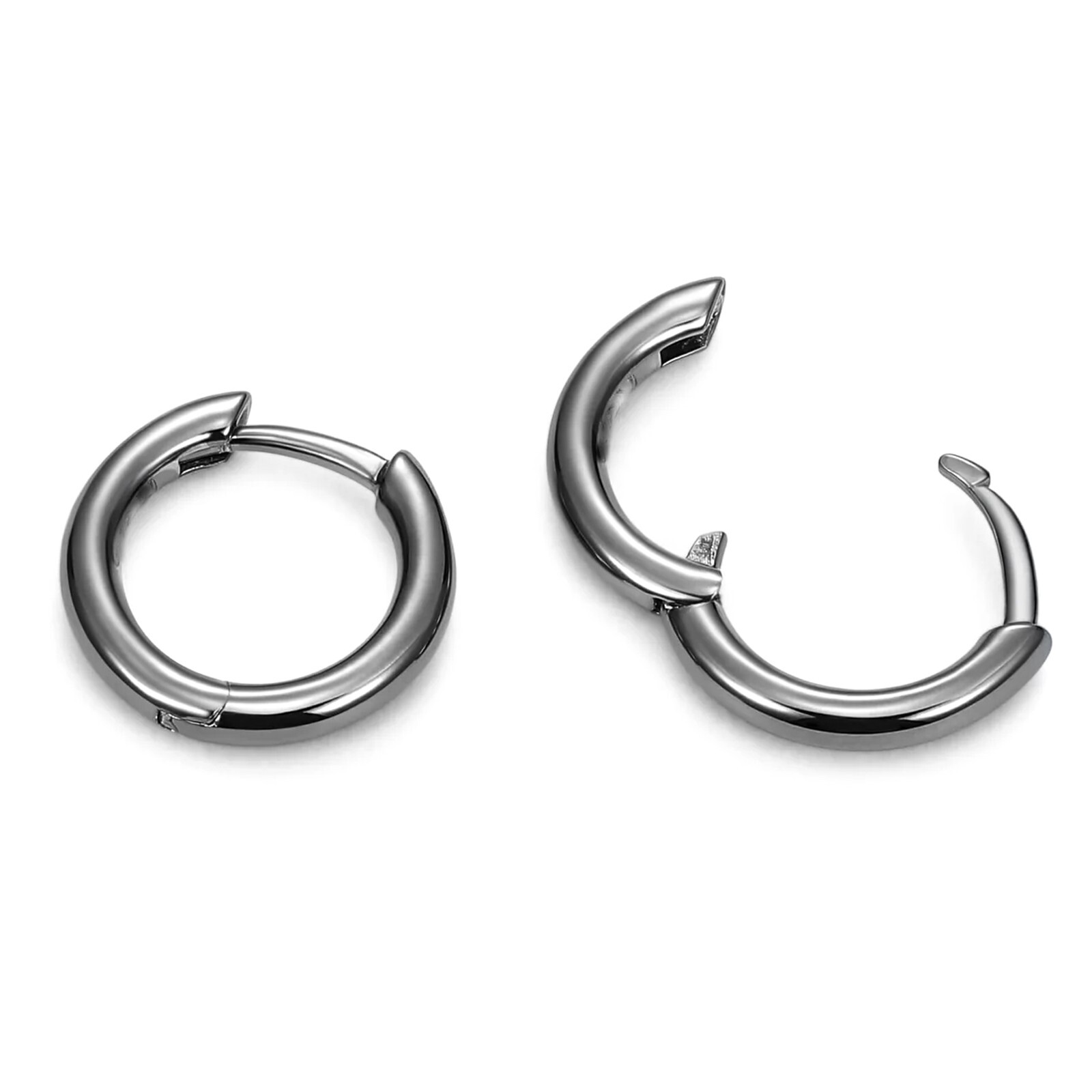 Pure Solid 925 Sterling Silver Black Classic Elegant Small Hoop Earrings