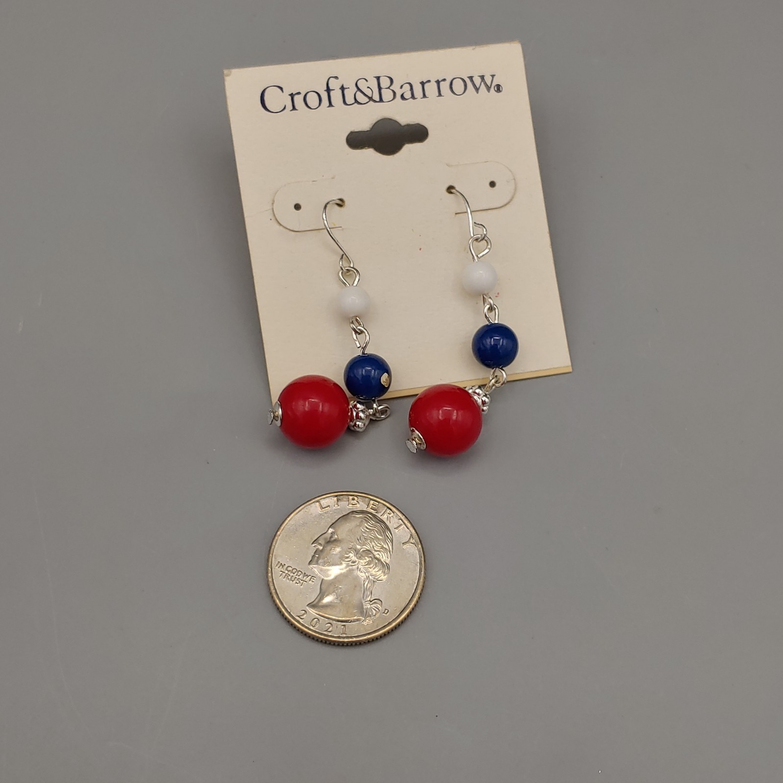Croft & Barrow Dangle Earrings 4th Of July Red White Blue Beads Independence NWT