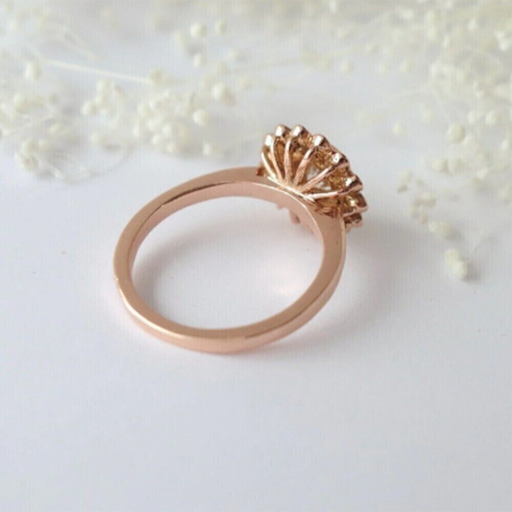 2.00 Ct Round Cut Simulated Diamond Engagement Flower Ring 14K Rose Gold Plated