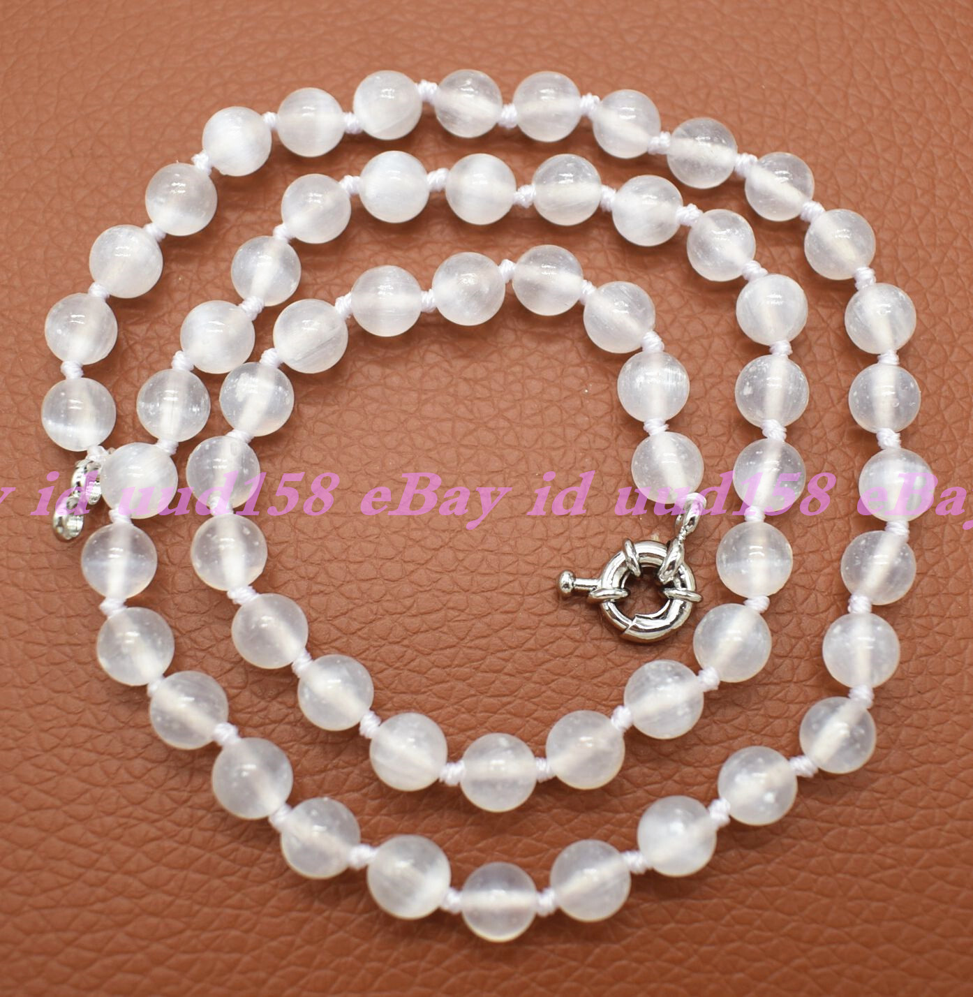Rare Natural Selenite Smooth Round Gemstone Beads Necklace 16-36″ – Grade AAA