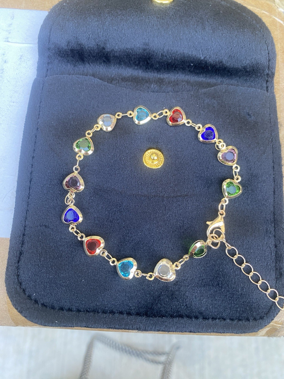 Colorful Heart Crystal Bracelet Adjustable Gold Tone Charm Jewelry Gift