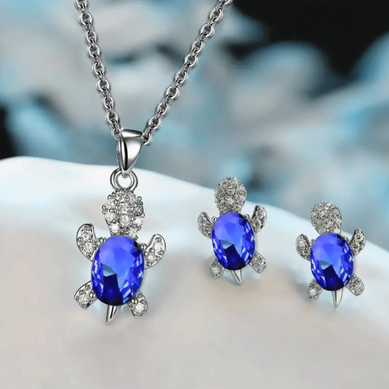 3pcs Turtle Jewelry Set Necklace Earrings Multi Color Crystal Gift – NEW