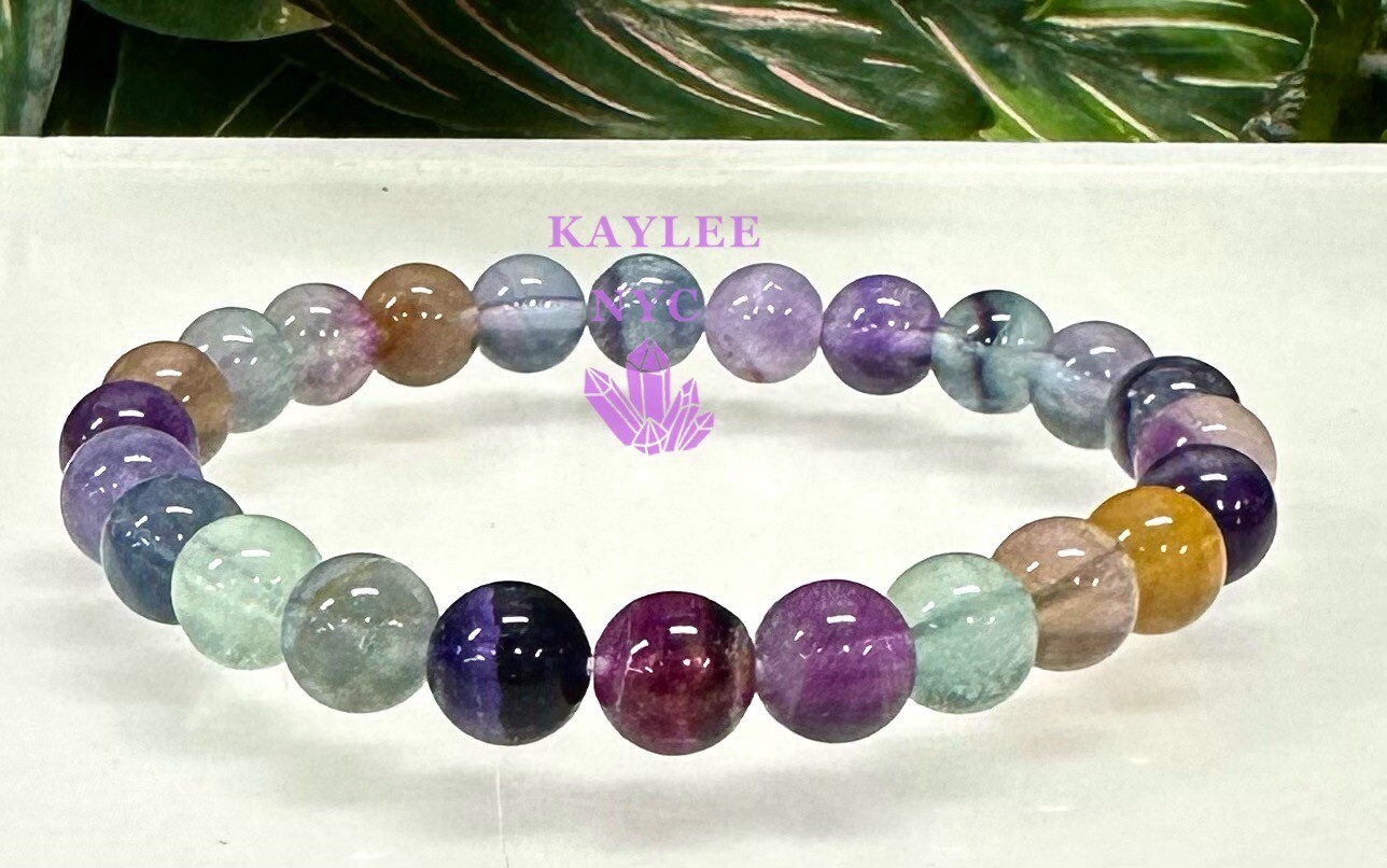 Wholesale Lot 6 Pcs Natural Rainbow Fluorite 8mm 7.5” Crystal Stretch Bracelet