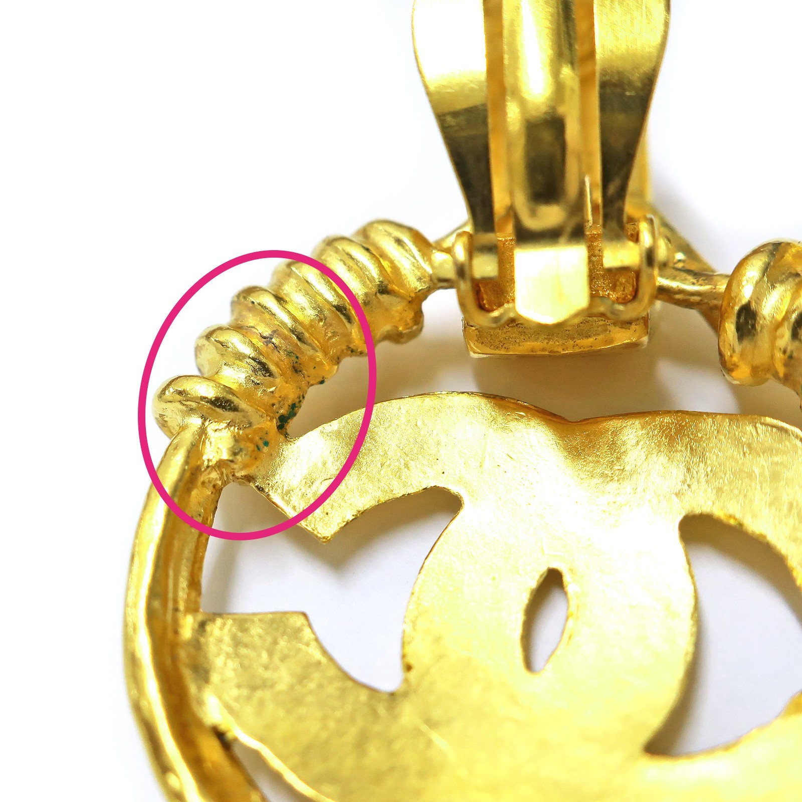 CHANEL Gold Plated CC Logos Round Swing Vintage Clip Earrings #1226c Rise-on