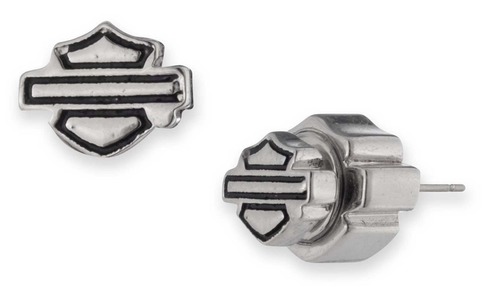 Harley-Davidson Women’s 6mm Bar & Shield Logo Stud Earrings, Stainless Steel