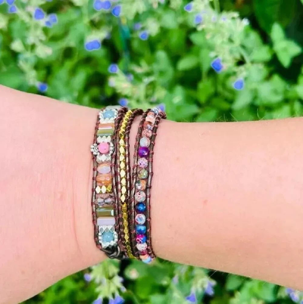 Sea Sediment Bohemian Colorful Boho Handmade Wrap Healing Yoga 3 Strand Bracelet