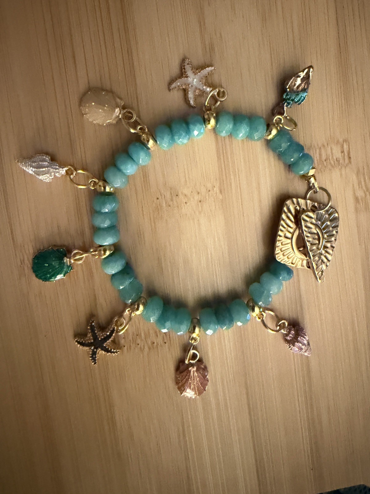 Beach Themed Aqua Blue Dyed Jade Gemstone Bracelet