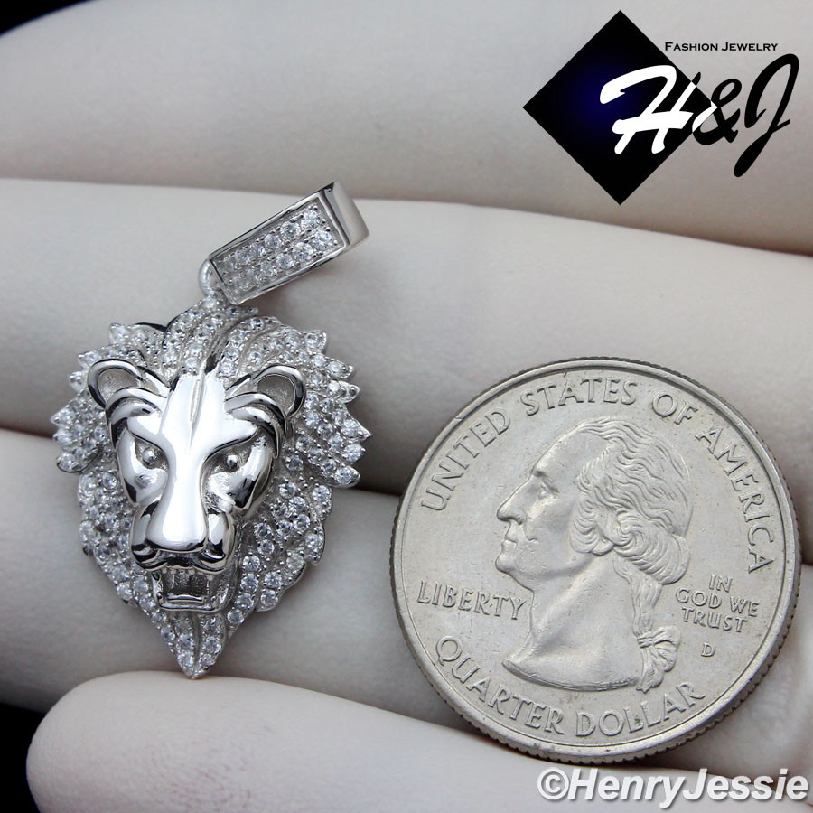 18″-30″MEN 925 STERLING SILVER 2MM MOON CUT BEADED CHAIN ICY CZ LION PENDANT*185