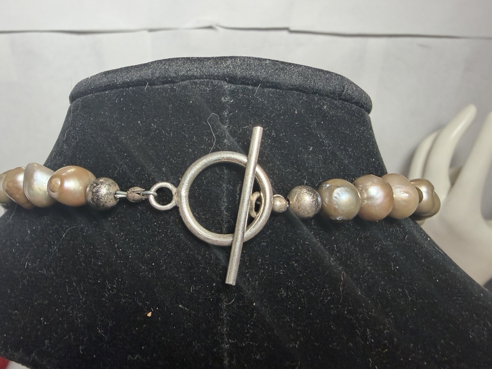 Vintage Cultured Baroque Freshwater Pearl Necklace Silver Toggle Clasp ~17″
