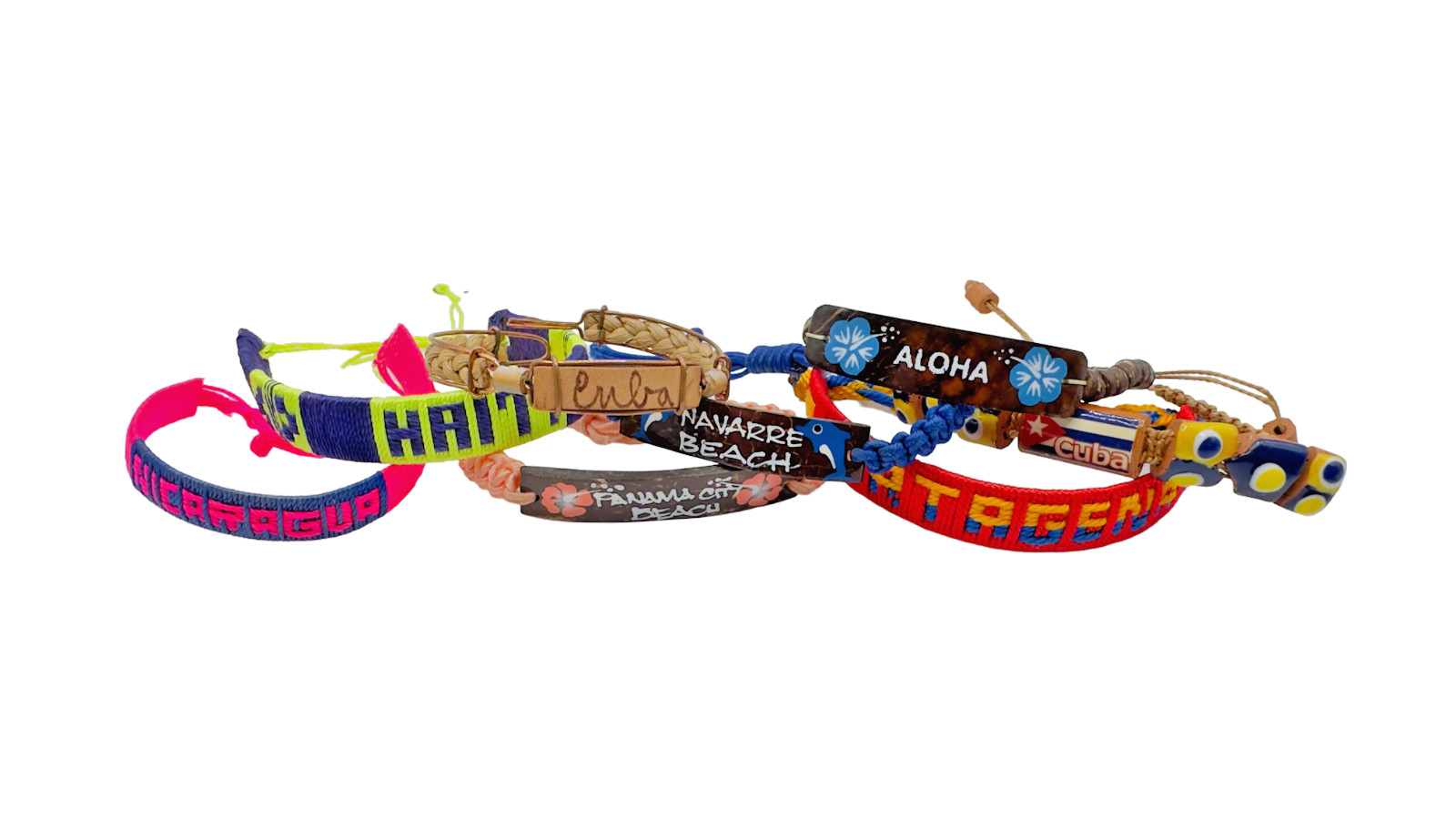 Lot 9 Handmade Travel Souvenir Bracelets Cuba Haiti Nicaragua Aloha Beach Vtg