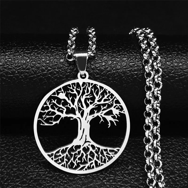 Tree of Life Necklace Men Black Stainless Steel Pendant Long Chain Fashion Gift