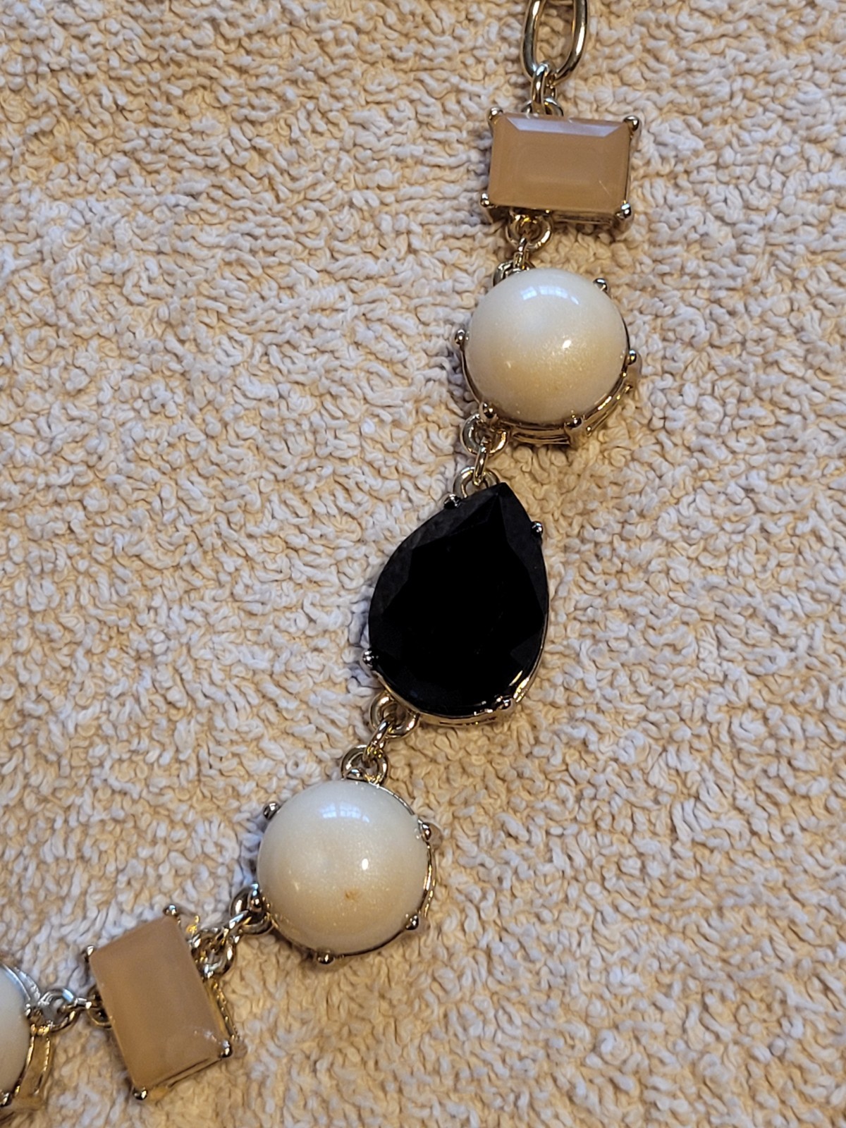 Vintage Gold Toned J Crew Necklace With Alternating Gems And Faux Pearls 20.5 In