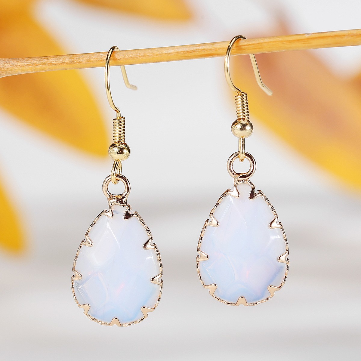 Pretty Multicolor Natural Stone Crystal Agate Water Droplet Gems Hook Earrings