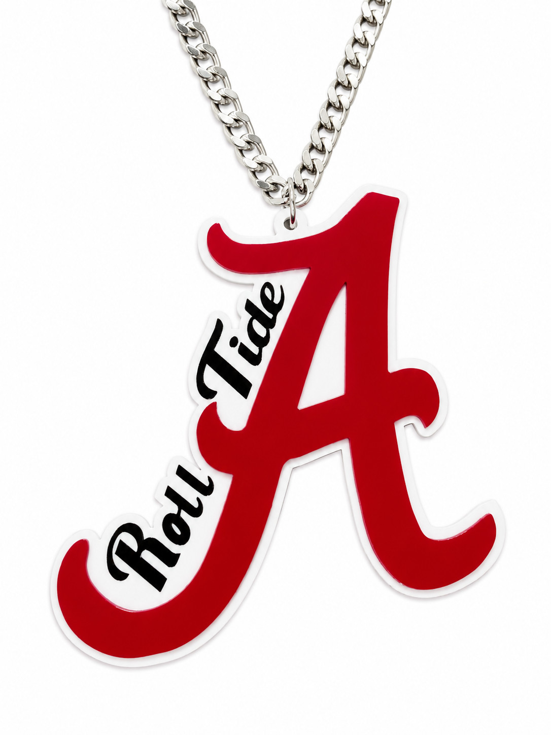 Alabama Crimson Tide Roll Tide Acrylic Fan Chain Necklace Pendant Red White