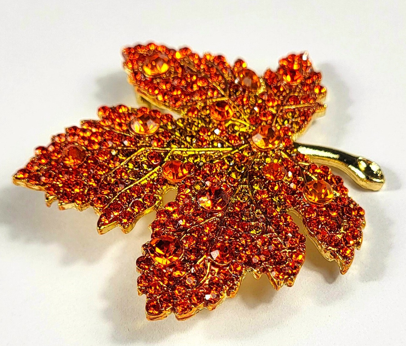 48mm Red Orange Rhinestone Maple Leaf Brooch Fashion Lapel Pin Badge + Gift Box