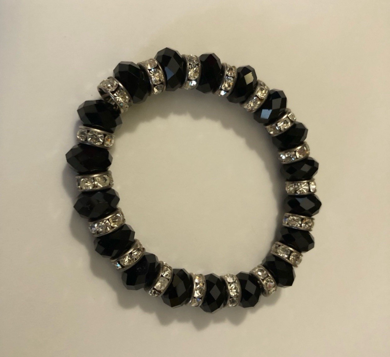 Black & Sliver rhinestone beaded stretchy bracelet