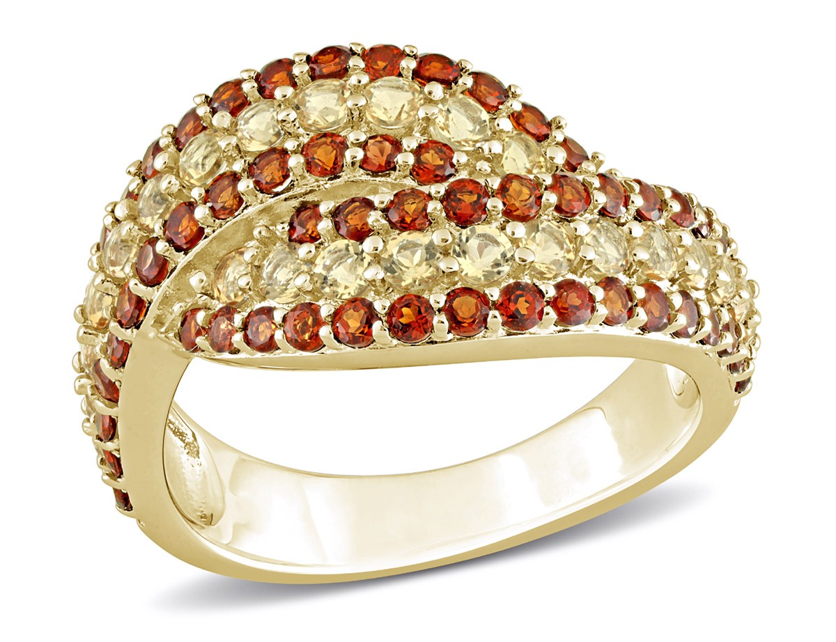 2.12 Carat (ctw) Citrine and Garnet Ring in Yellow Plated Sterling Silver