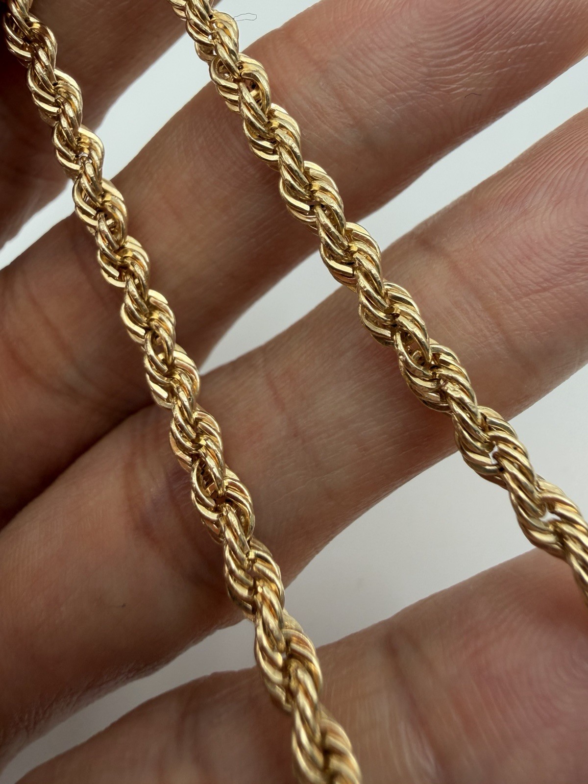 18k Solid Gold Rope Chain Bracelet 7.5 in Spring Ring Clasp 3.4mm