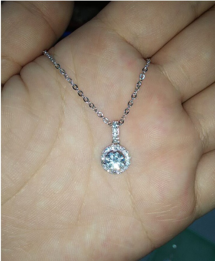 925 Sterling Silver Halo Round CZ Pendant Necklace 18″ Chain Gift Box I25