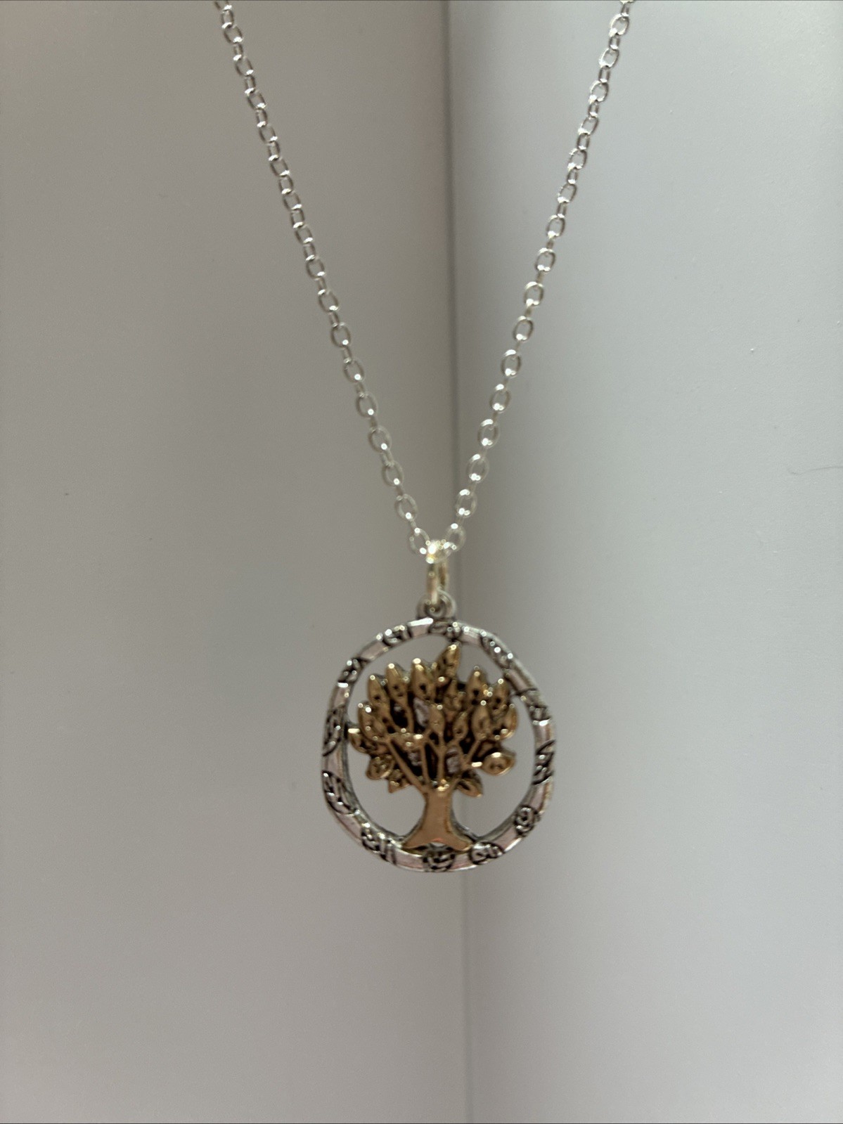 Tree Of Life Necklace With Gold And Silver Tone Metal Pendant On Silver Chain