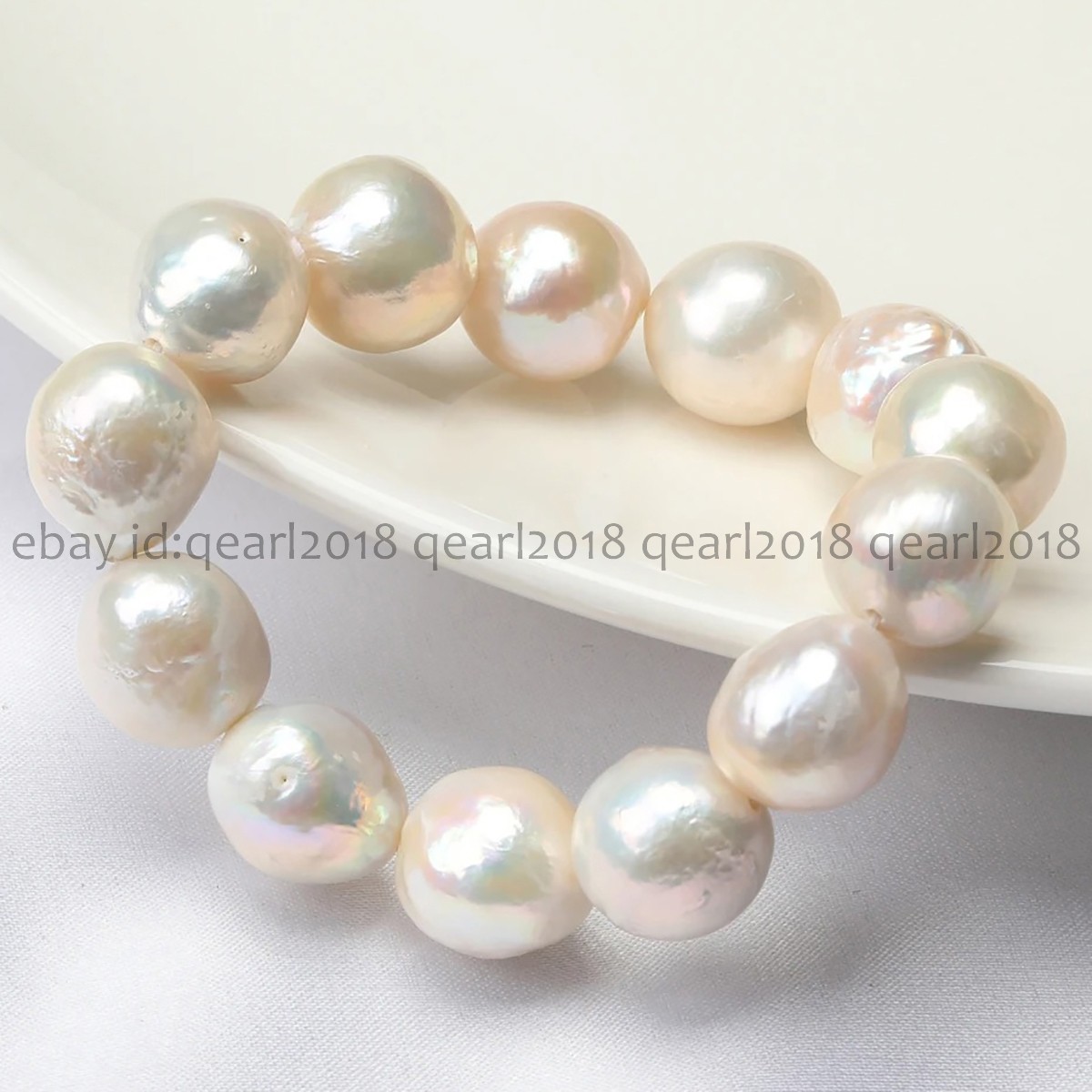11-12mm Genuine Natural White Baroque Edison Pearl Elastic Bracelet 8 inch