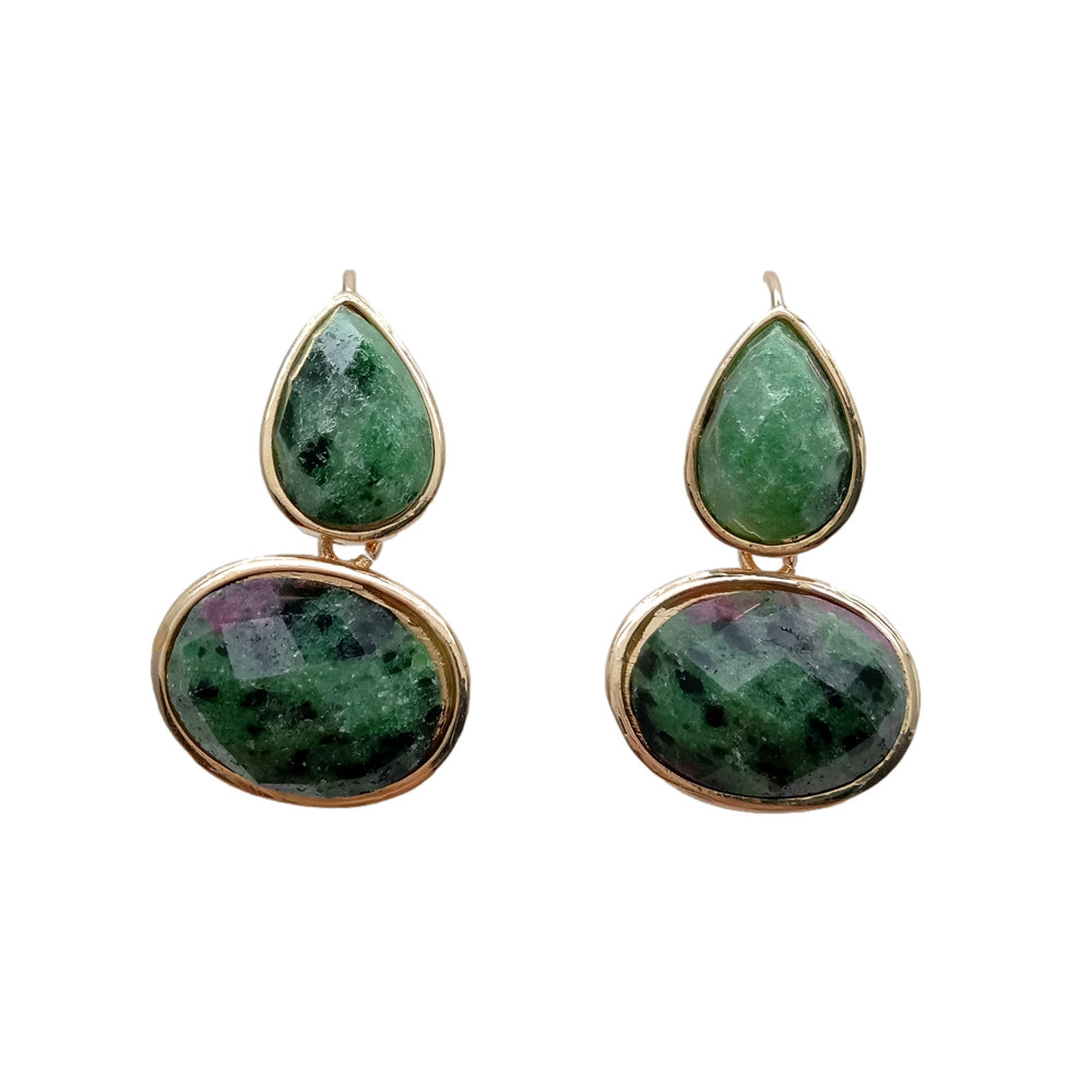 Y·YING Natural Ruby Zoisite Anyolite Bezel Set Hook Earrings Fashion Supplies