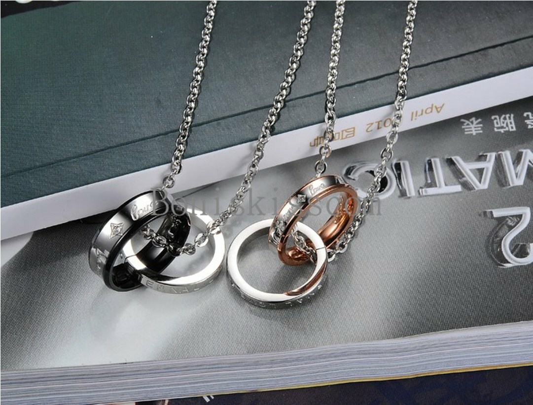 Stainless Steel ” Forever Love ” Ring Pendant Necklace Boyfriend Girlfriend Gift