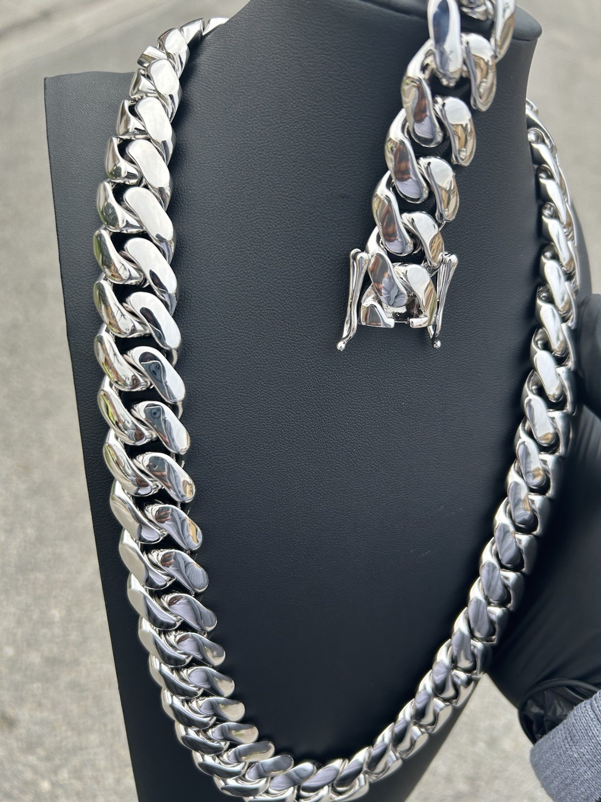 20mm White Gold Cuban Link Chain & Bracelet Set 24in Necklace 7/8in