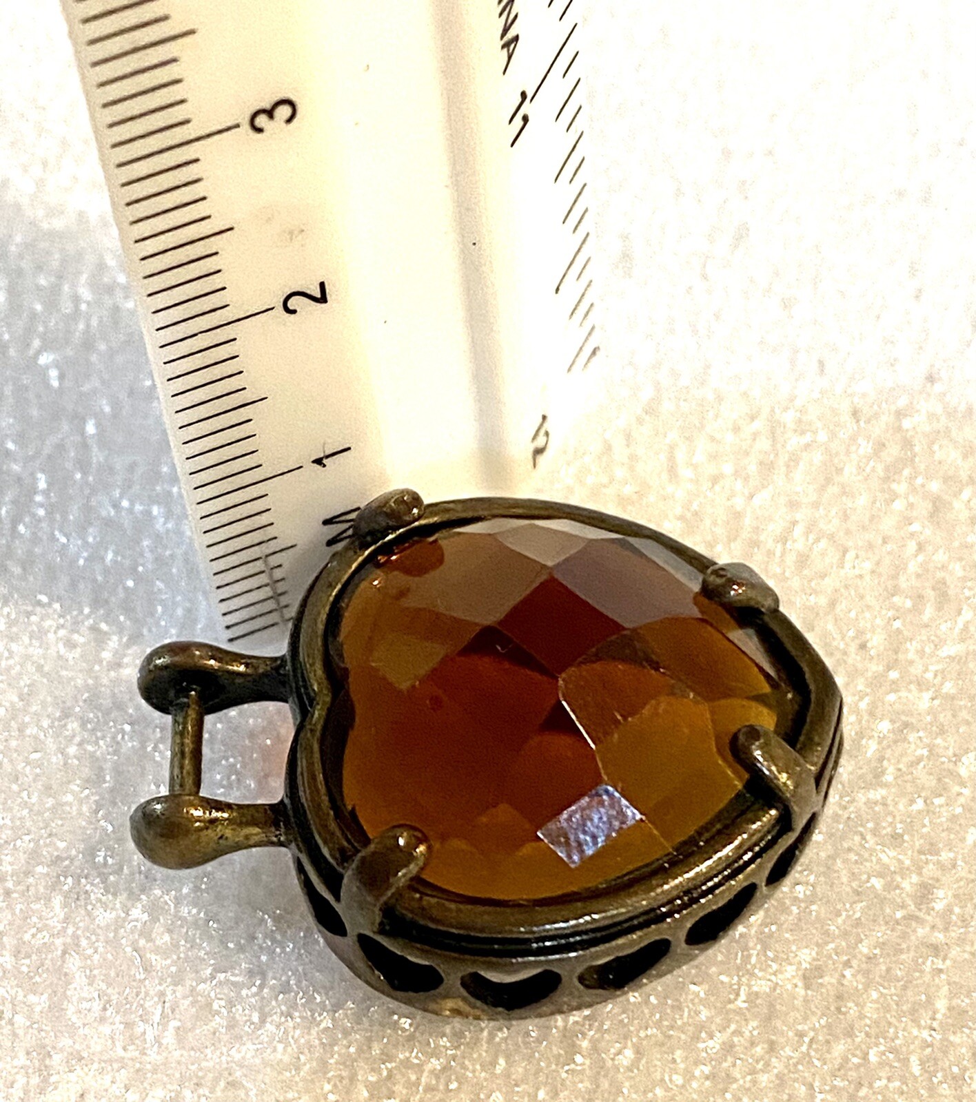 Amber colored Glass Stone Antique Pendant Cutout Hearts Edge